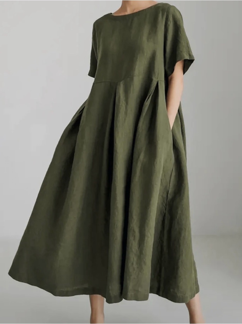 SHEIN Olive Green Relaxed Linen Maxi Dress